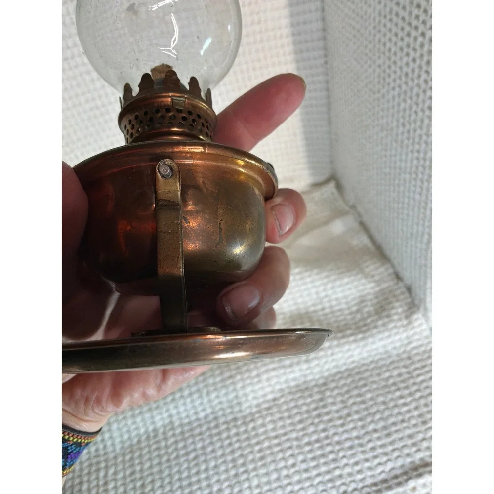 Vintage Artic Miniature Copper Oil Lamp Hurricane Lantern Small Copper Clear